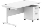 Core Single Upright Desk with 2 Drawer Mobile Pedestal in Arctic White