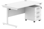 Core Single Upright Desk with 3 Drawer Mobile Pedestal in Arctic White