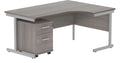 Core Single Upright Radial Desk with 2 Drawer Mobile Pedestal (Right hand) in Alaskan Grey Oak
