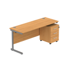 Core Single Upright Desk with 3 Drawer Mobile Pedestal in Norwegian Beech