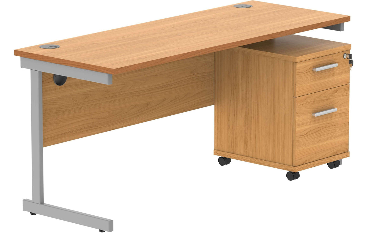 Core Single Upright Desk with 2 Drawer Mobile Pedestal in Norwegian Beech