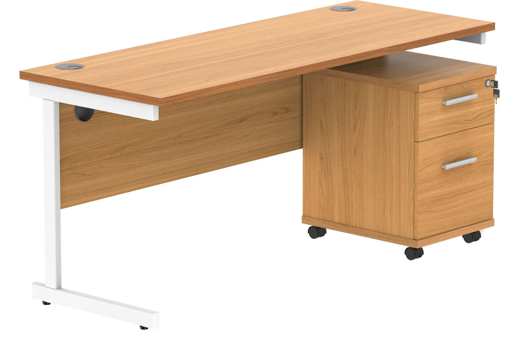 Core Single Upright Desk with 2 Drawer Mobile Pedestal in Norwegian Beech
