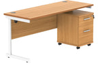 Core Single Upright Desk with 2 Drawer Mobile Pedestal in Norwegian Beech