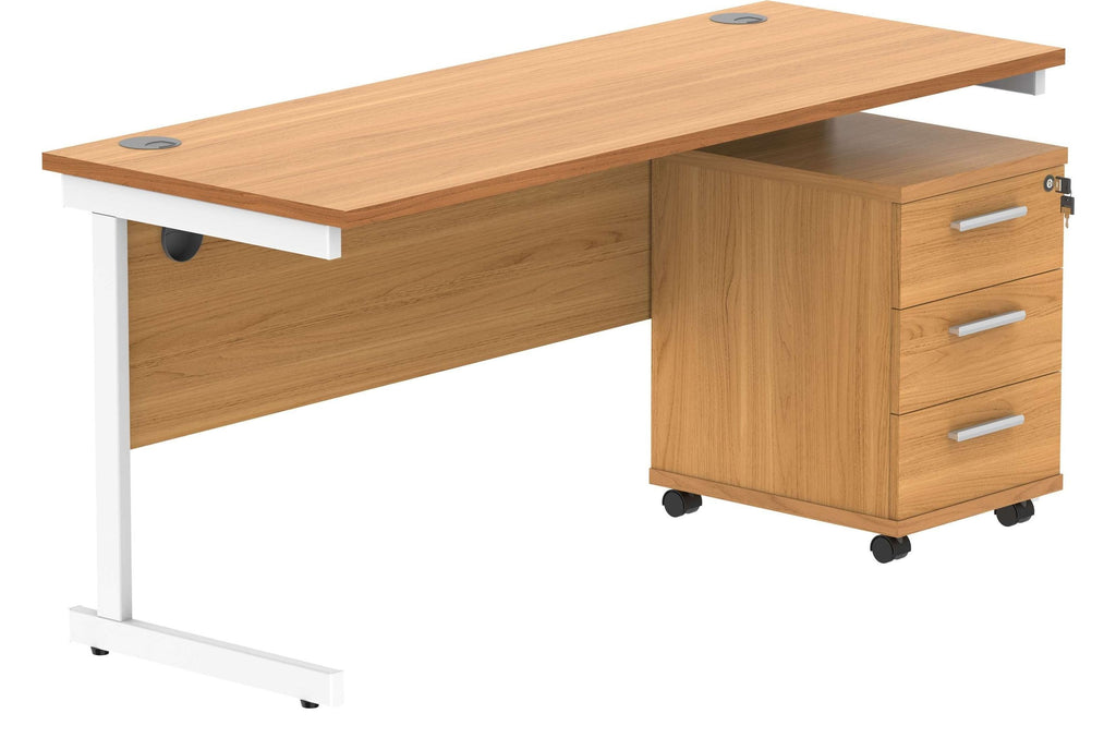 Core Single Upright Desk with 3 Drawer Mobile Pedestal in Norwegian Beech
