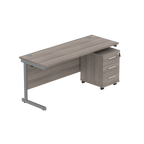 Core Single Upright Desk with 3 Drawer Mobile Pedestal in Alaskan Grey Oak