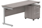 Core Single Upright Desk with 2 Drawer Mobile Pedestal in Alaskan Grey Oak