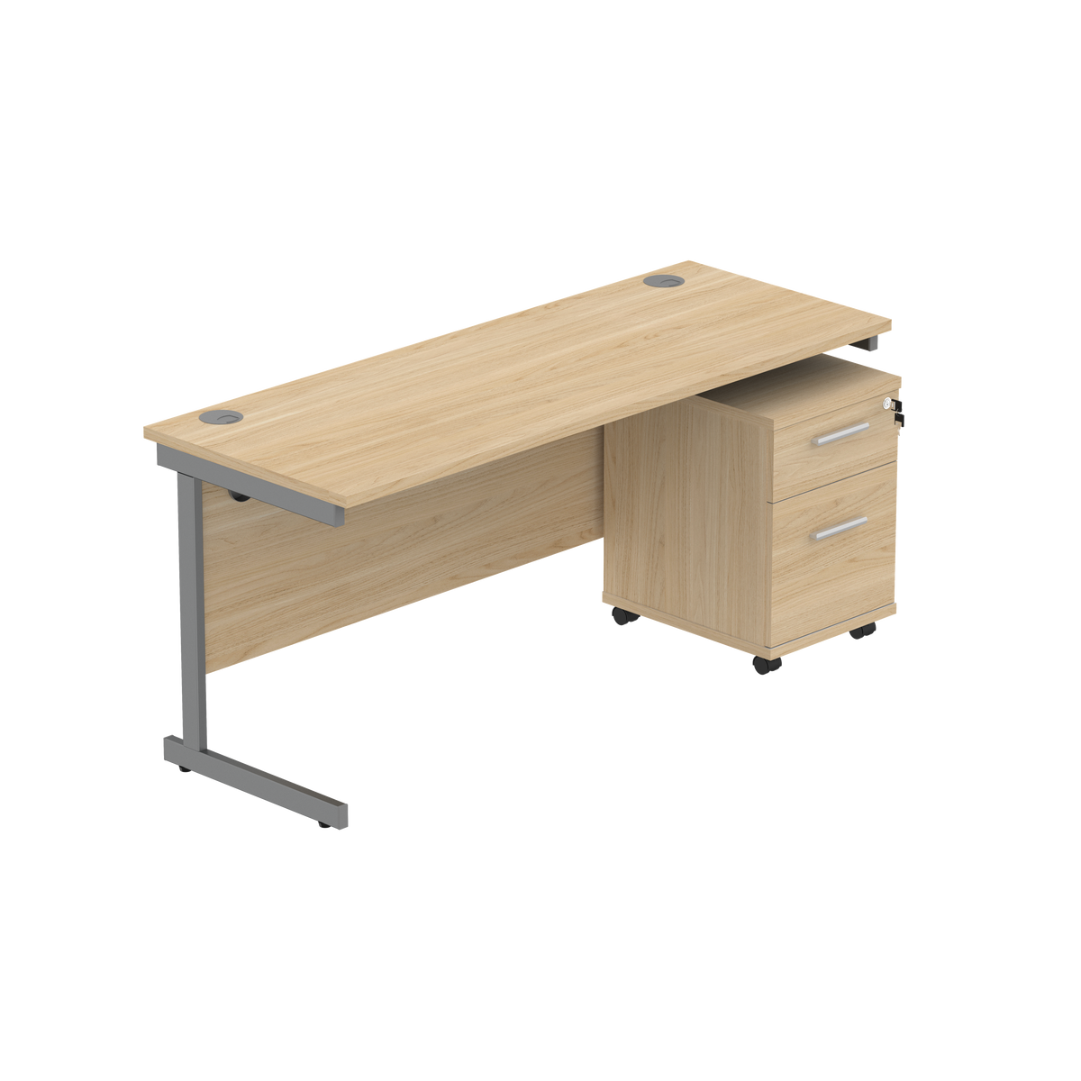 Core Single Upright Desk with 2 Drawer Mobile Pedestal in Canadian Oak
