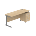 Core Single Upright Desk with 3 Drawer Mobile Pedestal in Canadian Oak