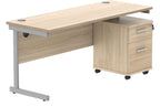 Core Single Upright Desk with 2 Drawer Mobile Pedestal in Canadian Oak