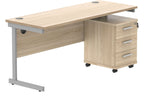 Core Single Upright Desk with 3 Drawer Mobile Pedestal in Canadian Oak