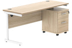 Core Single Upright Desk with 2 Drawer Mobile Pedestal in Canadian Oak