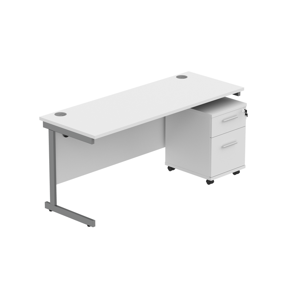 Core Single Upright Desk with 2 Drawer Mobile Pedestal in Arctic White