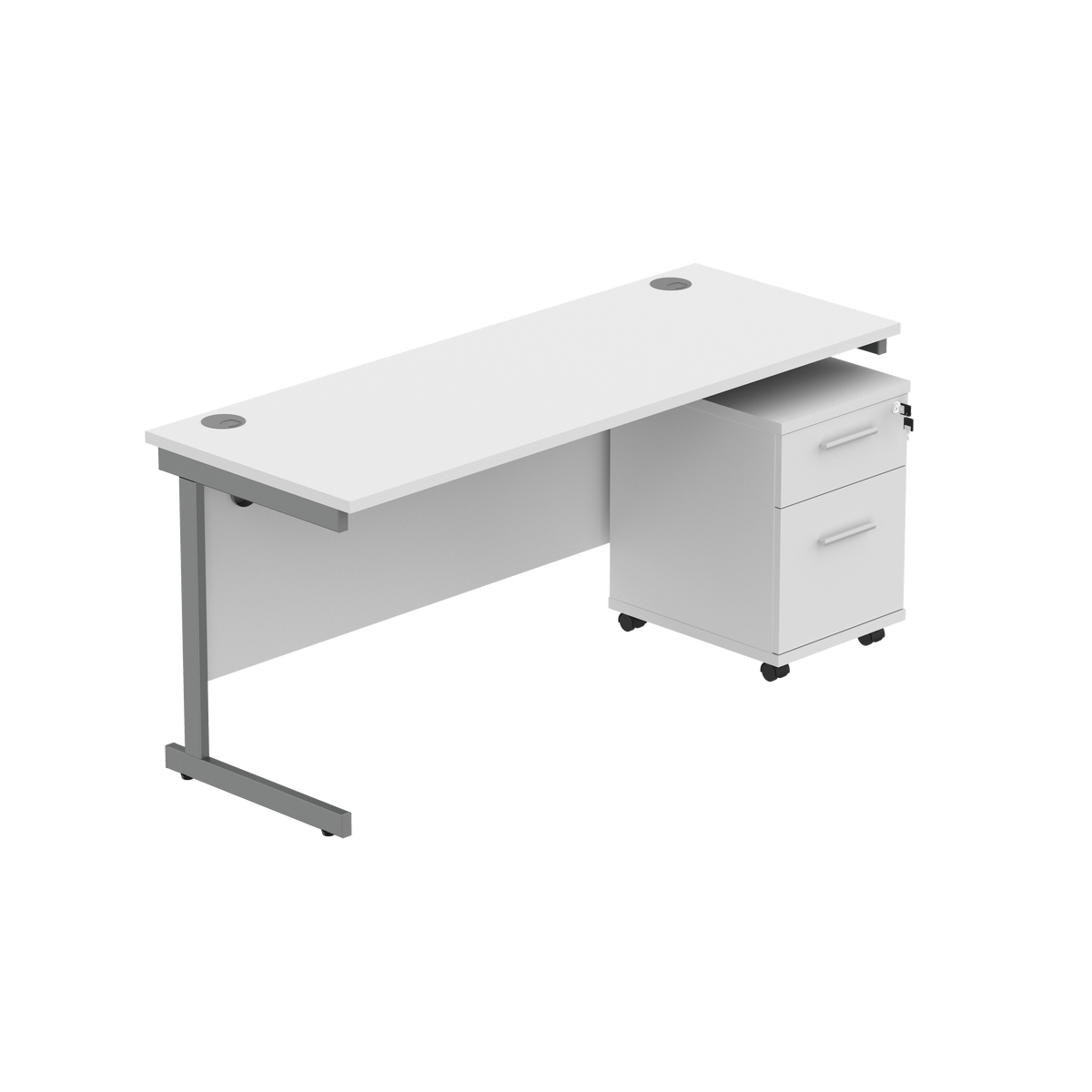 Core Single Upright Desk with 2 Drawer Mobile Pedestal in Arctic White