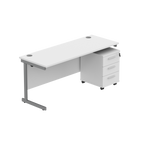 Core Single Upright Desk with 3 Drawer Mobile Pedestal in Arctic White