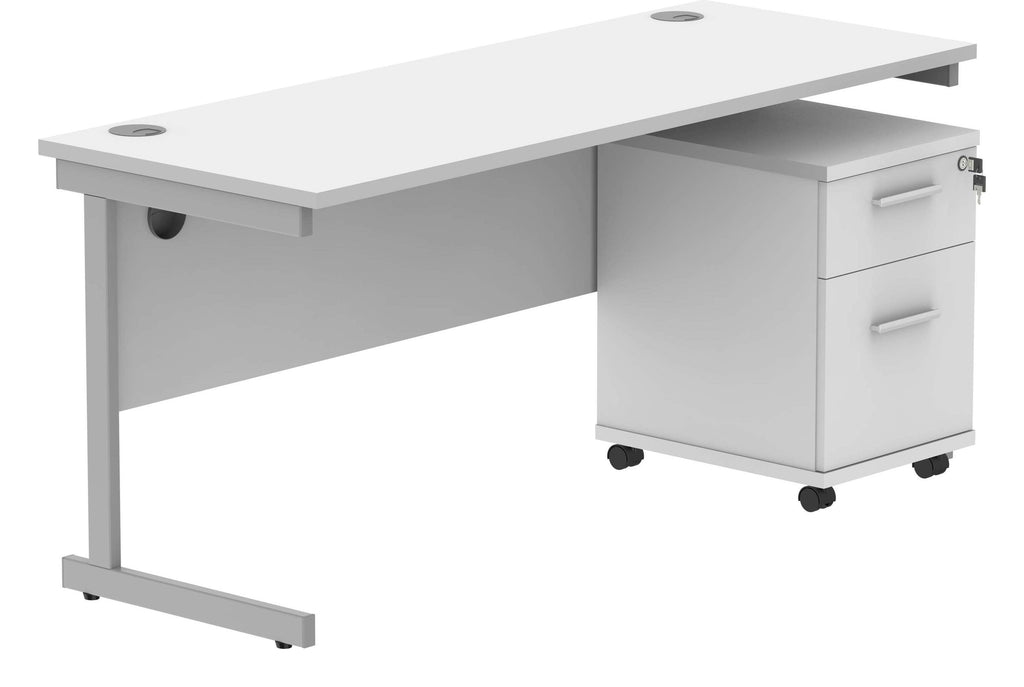 Core Single Upright Desk with 2 Drawer Mobile Pedestal in Arctic White