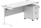 Core Single Upright Desk with 2 Drawer Mobile Pedestal in Arctic White