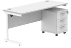 Core Single Upright Desk with 3 Drawer Mobile Pedestal in Arctic White
