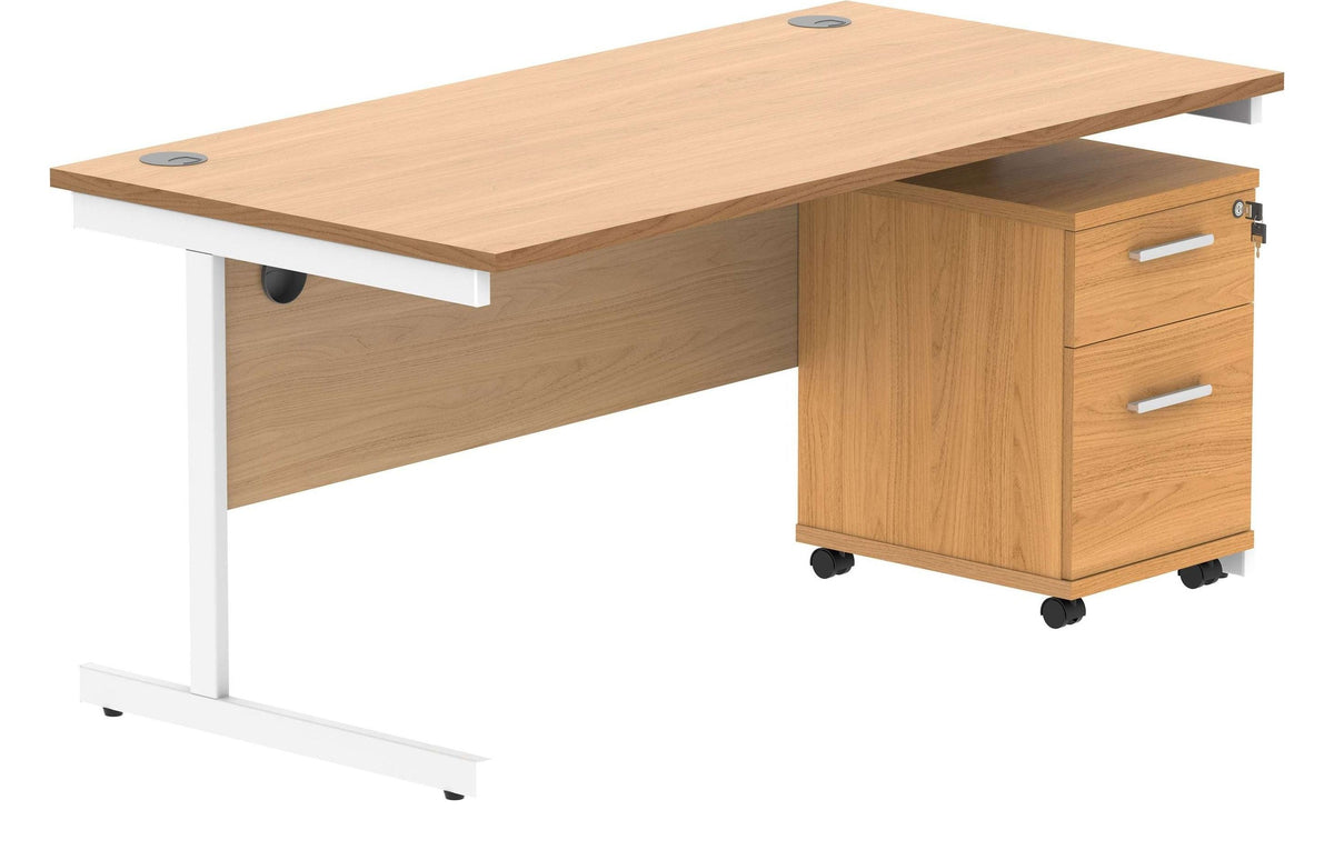 Core Single Upright Desk with 2 Drawer Mobile Pedestal in Norwegian Beech