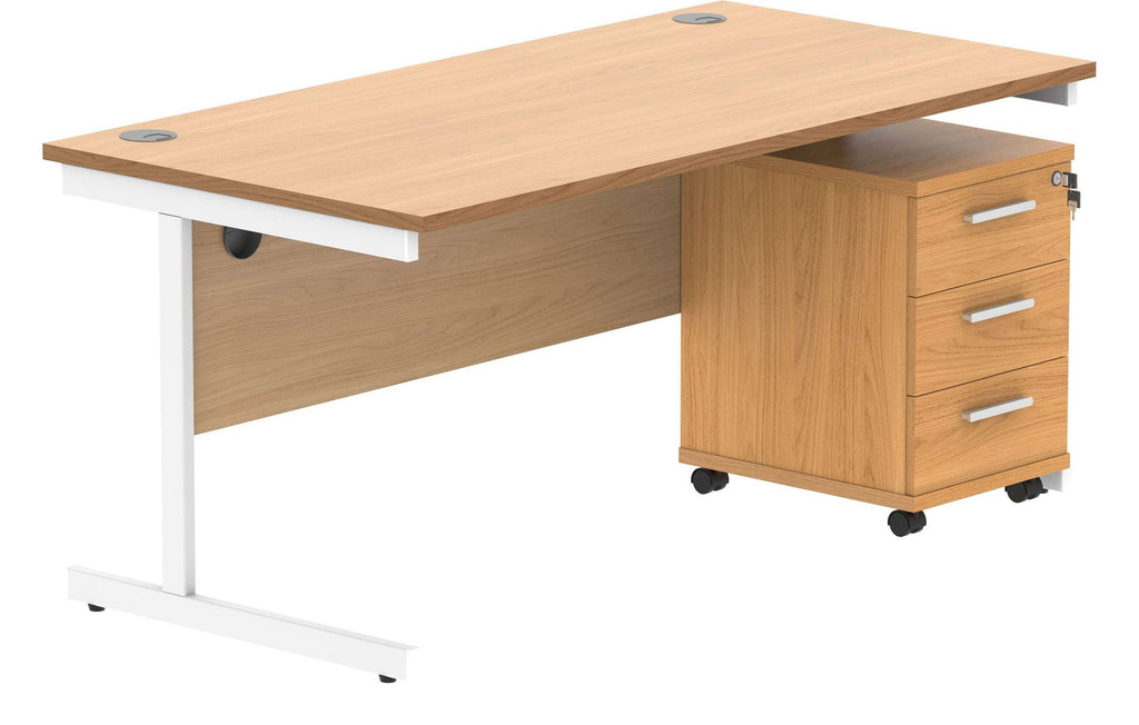 Core Single Upright Desk with 3 Drawer Mobile Pedestal in Norwegian Beech