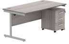 Core Single Upright Desk with 3 Drawer Mobile Pedestal in Alaskan Grey Oak