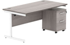 Core Single Upright Desk with 2 Drawer Mobile Pedestal in Alaskan Grey Oak
