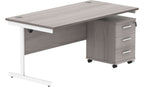 Core Single Upright Desk with 3 Drawer Mobile Pedestal in Alaskan Grey Oak