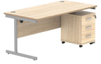 Core Single Upright Desk with 3 Drawer Mobile Pedestal in Canadian Oak
