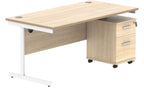 Core Single Upright Desk with 2 Drawer Mobile Pedestal in Canadian Oak