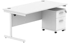 Core Single Upright Desk with 2 Drawer Mobile Pedestal in Arctic White