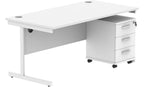 Core Single Upright Desk with 3 Drawer Mobile Pedestal in Arctic White