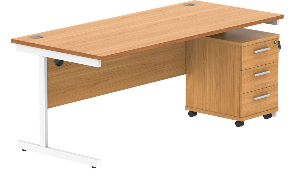 Core Single Upright Desk with 3 Drawer Mobile Pedestal in Norwegian Beech