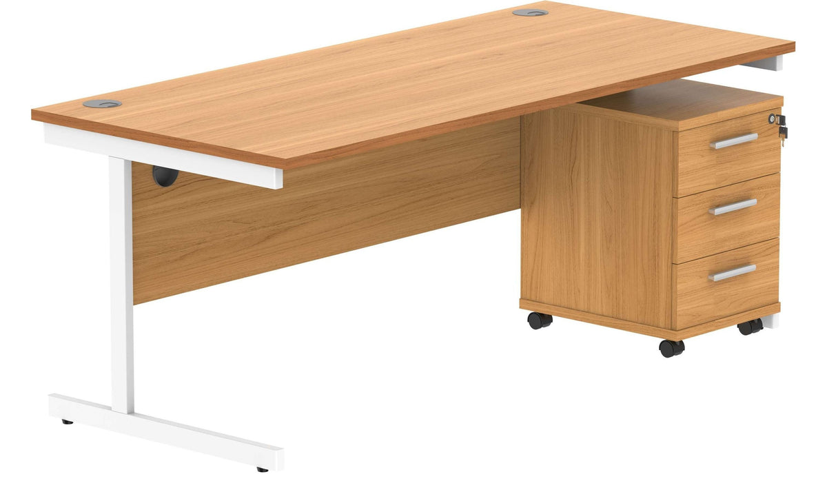 Core Single Upright Desk with 3 Drawer Mobile Pedestal in Norwegian Beech