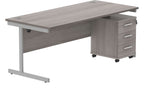 Core Single Upright Desk with 3 Drawer Mobile Pedestal in Alaskan Grey Oak