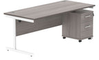 Core Single Upright Desk with 2 Drawer Mobile Pedestal in Alaskan Grey Oak