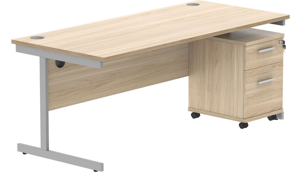 Core Single Upright Desk with 2 Drawer Mobile Pedestal in Canadian Oak