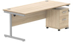 Core Single Upright Desk with 2 Drawer Mobile Pedestal in Canadian Oak