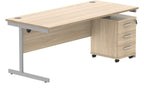 Core Single Upright Desk with 3 Drawer Mobile Pedestal in Canadian Oak