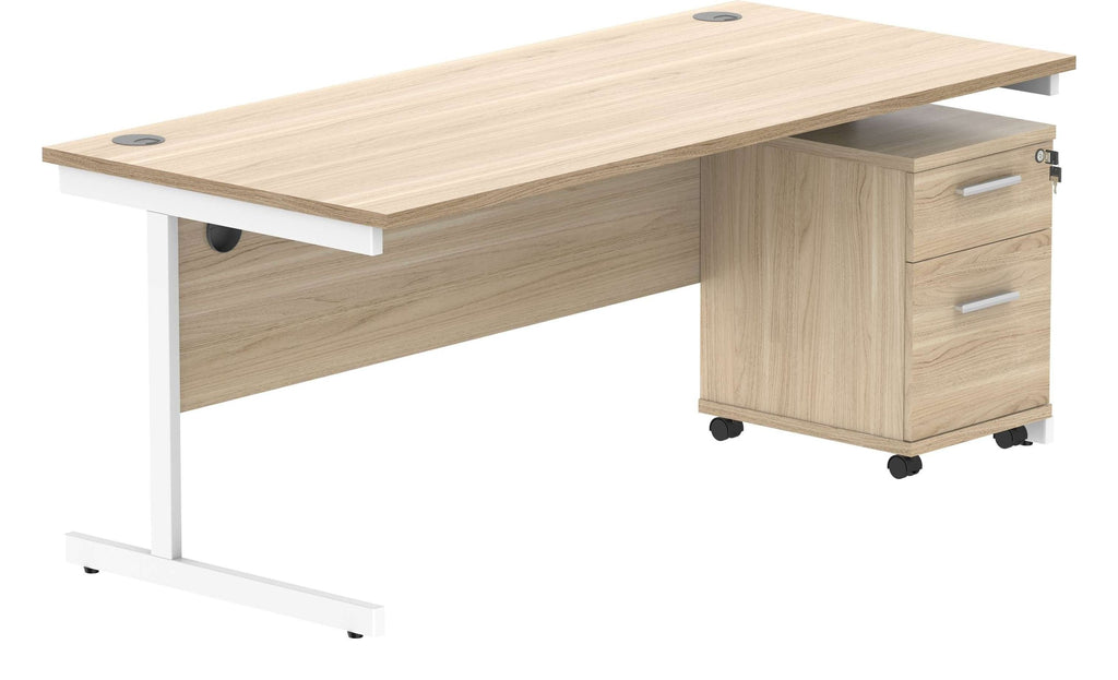 Core Single Upright Desk with 2 Drawer Mobile Pedestal in Canadian Oak