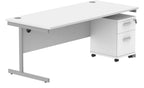 Core Single Upright Desk with 2 Drawer Mobile Pedestal in Arctic White