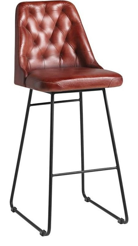 Harland Leather Bar Stool, Vintage Blue