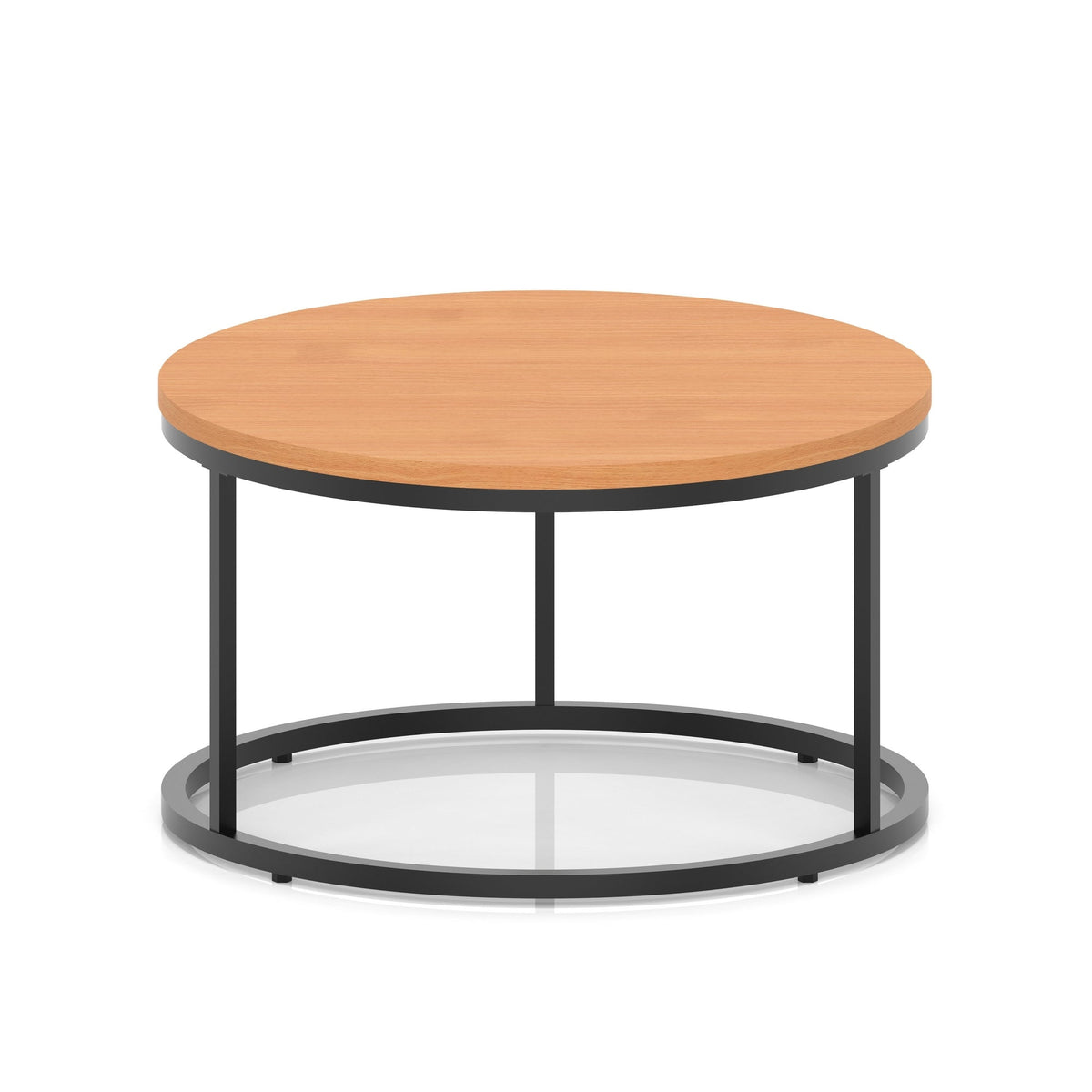 Impulse Round Coffee Table with Metal Frame, beech top, black frame, 800mm