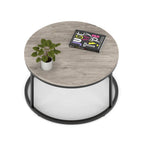 Impulse Round Coffee Table with Metal Frame, grey oak top, black frame, 800mm, view 2