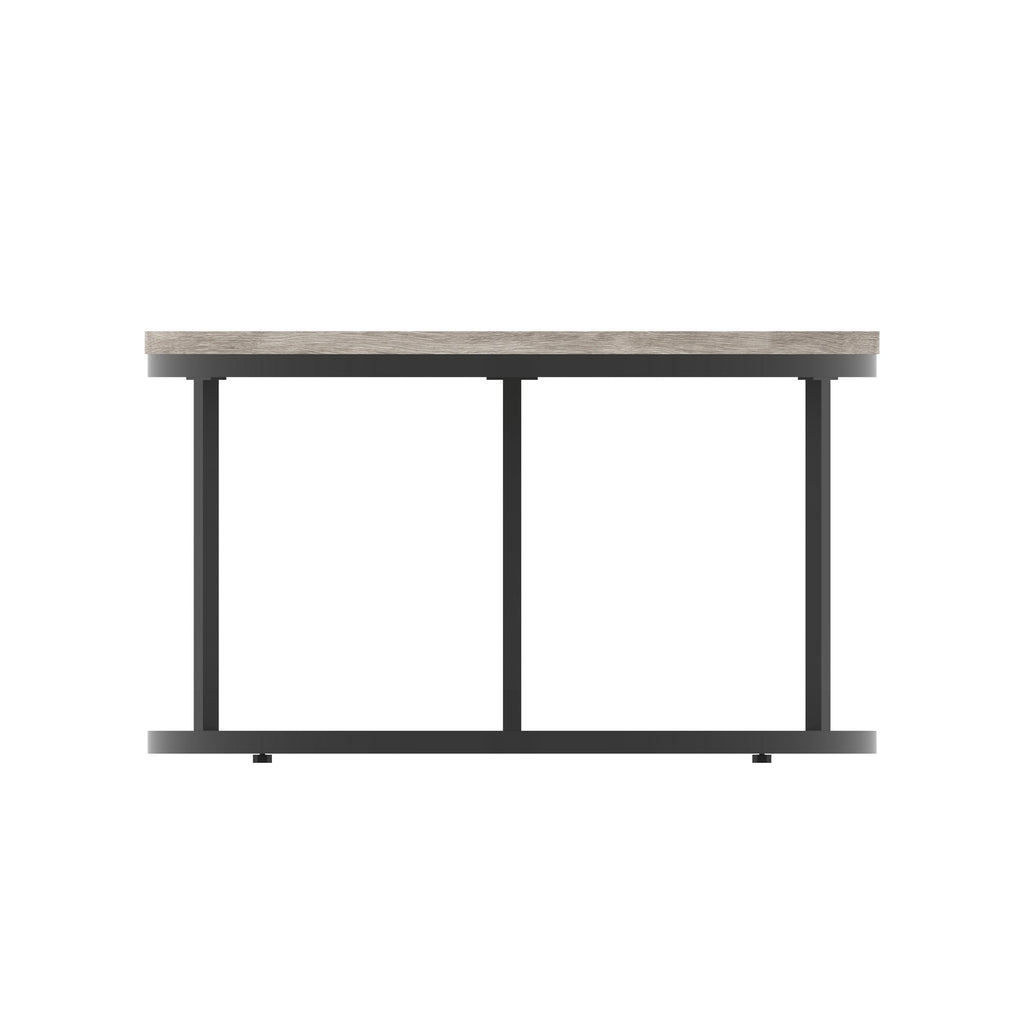 Impulse Round Coffee Table with Metal Frame, grey oak top, black frame, 800mm, view 3