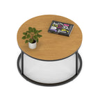 Impulse Round Coffee Table with Metal Frame, oak top, black frame, 800mm, view 2