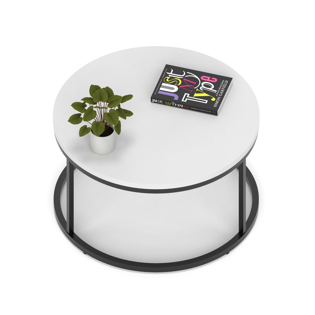 Impulse Round Coffee Table with Metal Frame, white top, black frame, 800mm, view 2