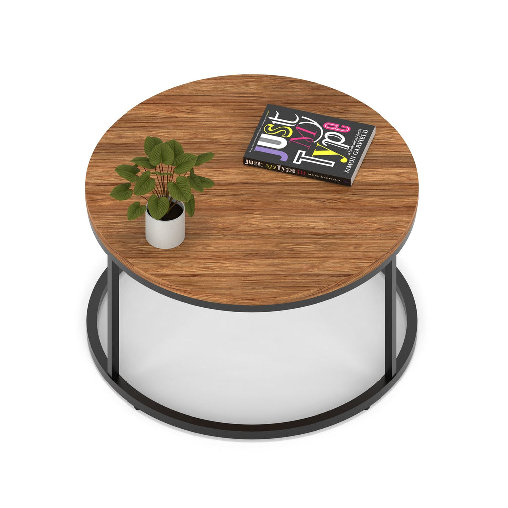 Impulse Round Coffee Table with Metal Frame, walnut top, black frame, 800mm, view 2