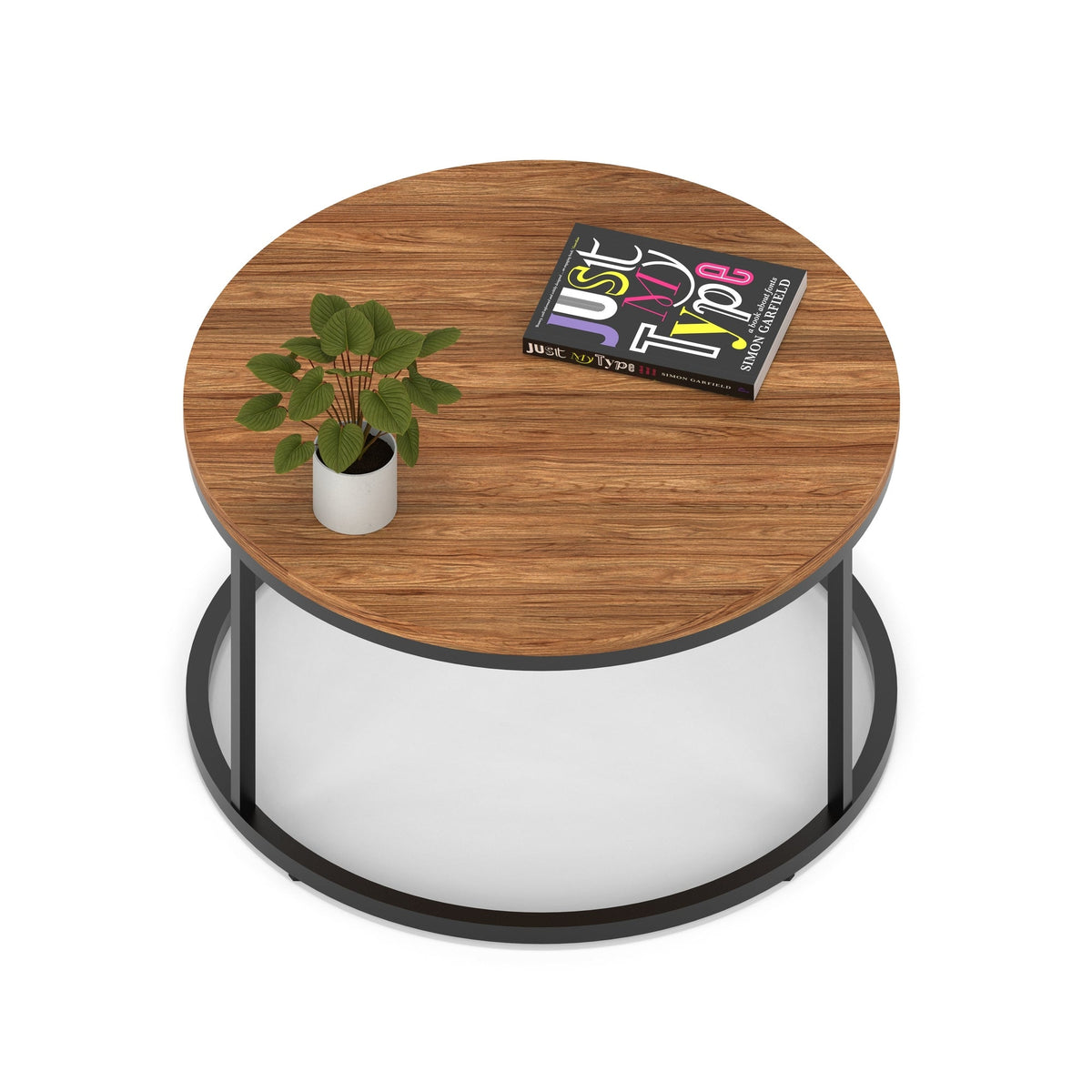 Impulse Round Coffee Table with Metal Frame, walnut top, black frame, 800mm, view 2