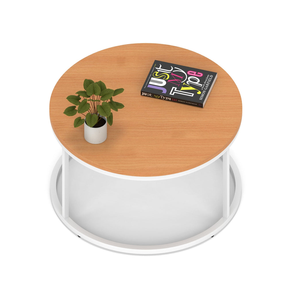 Impulse Round Coffee Table with Metal Frame, beech top, white frame, 800mm, view 2