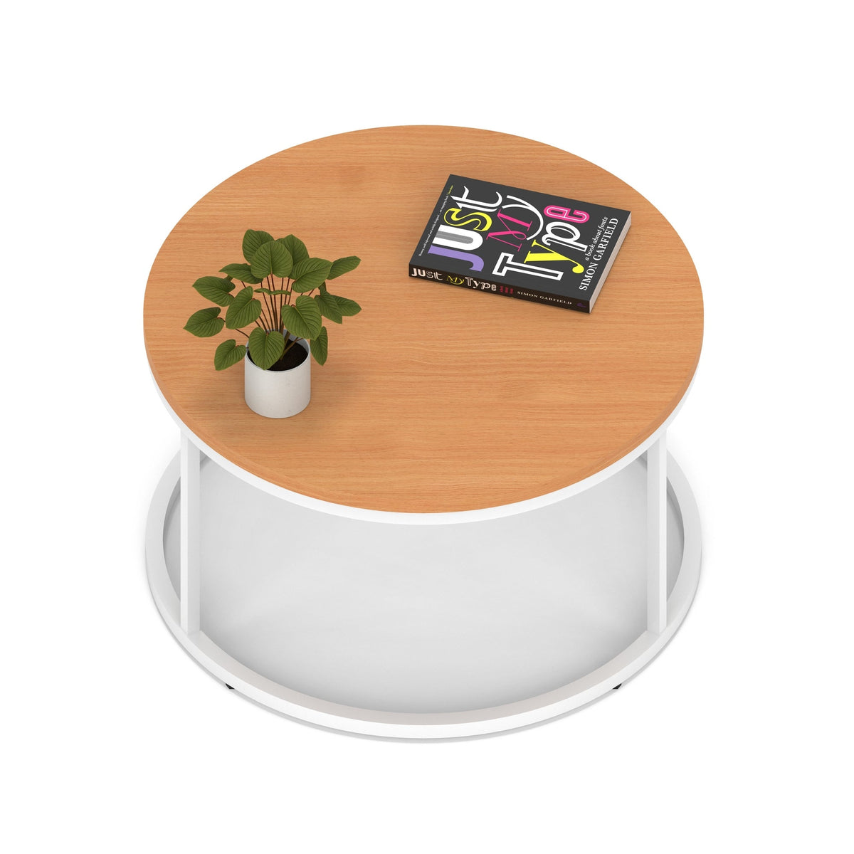 Impulse Round Coffee Table with Metal Frame, beech top, white frame, 800mm, view 2