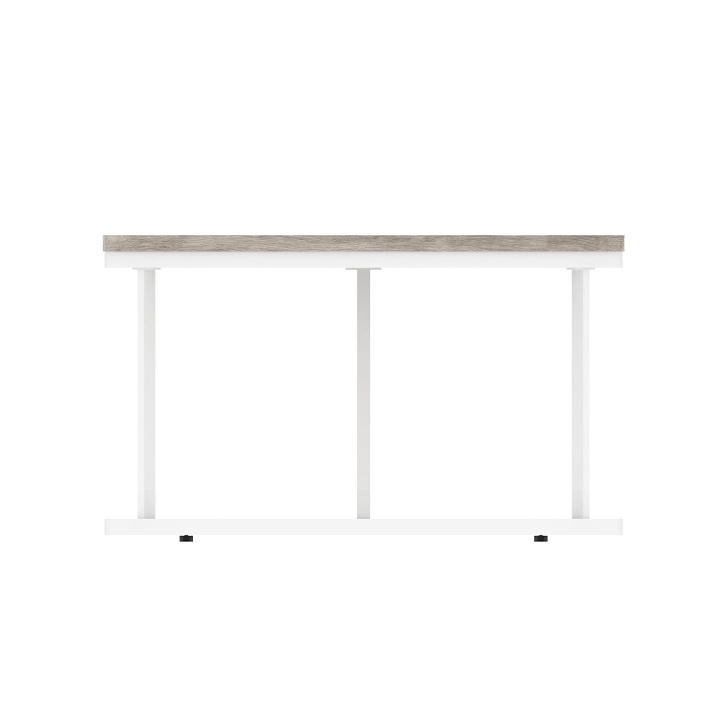 Impulse Round Coffee Table with Metal Frame, grey oak top, white frame, 800mm, view 3